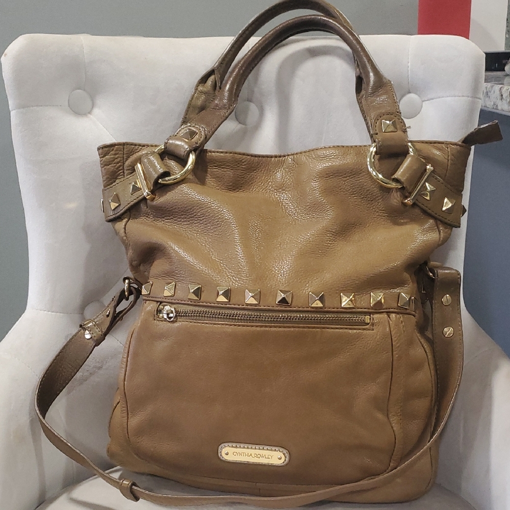 Cynthia Rowley Tan Tote with Gold Studs